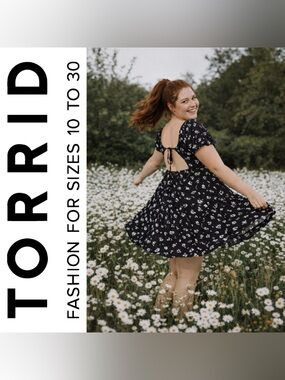 Torrid Black LoveSick 90s Daisy Floral Open-Back Mini Dress, Large, NWT!